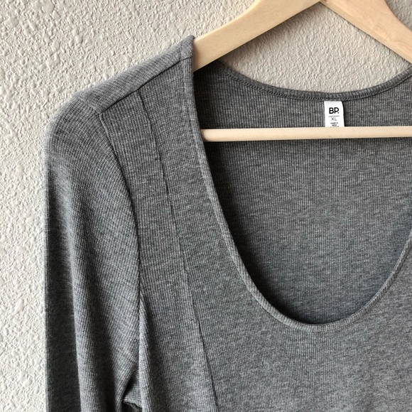 NWT Nordstrom BP LS Fitted Ribbed Scoop Neck Grey - Picture 3 of 11
